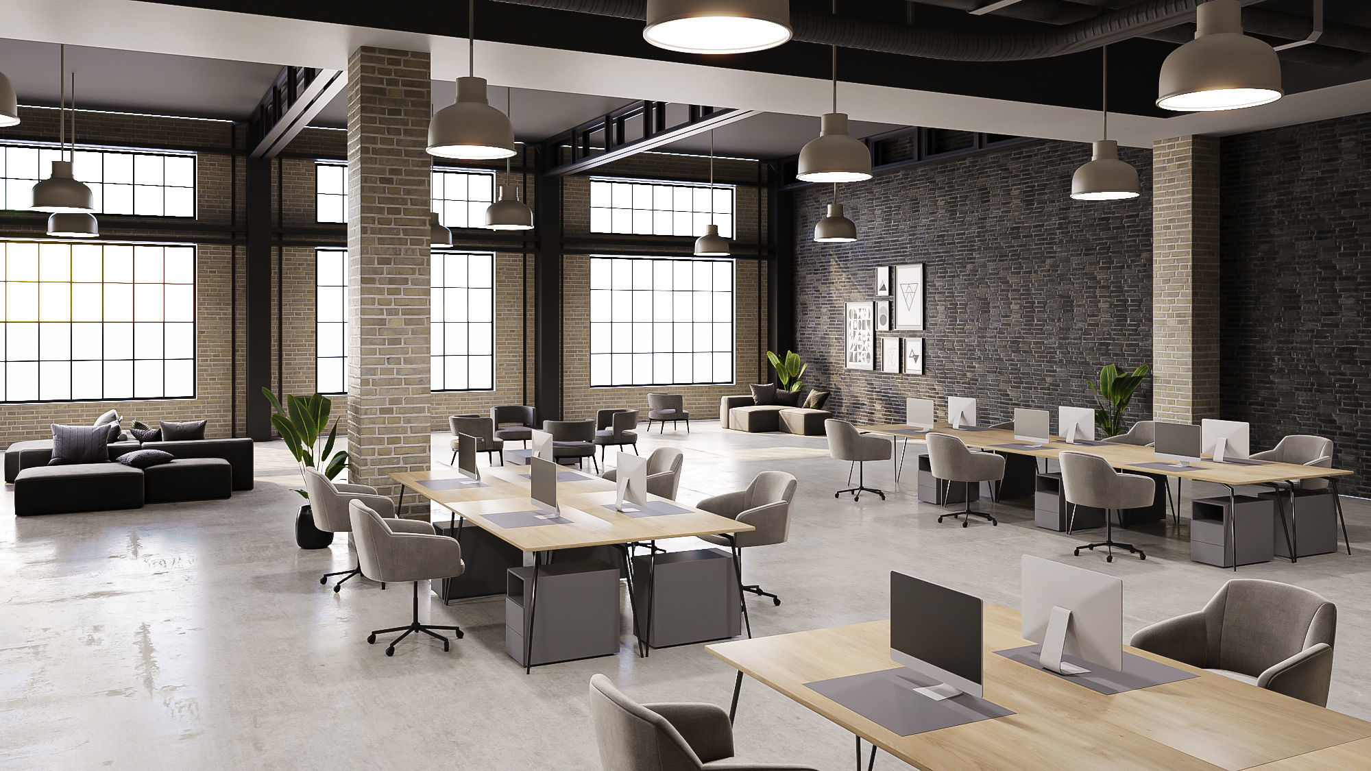 interior scene loft office 02 with furniture 3D model_3