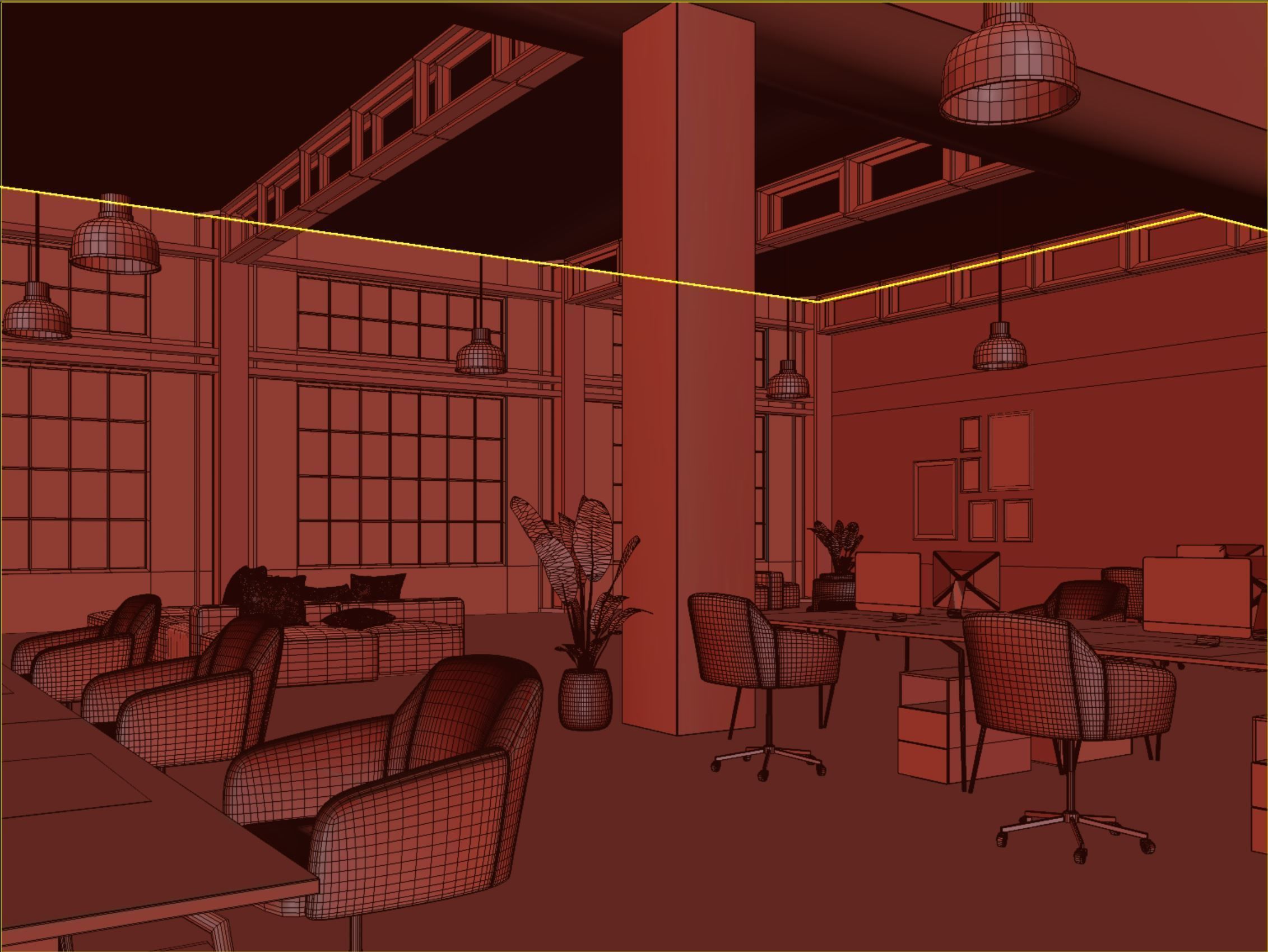 interior scene loft office 02 with furniture 3D model_10