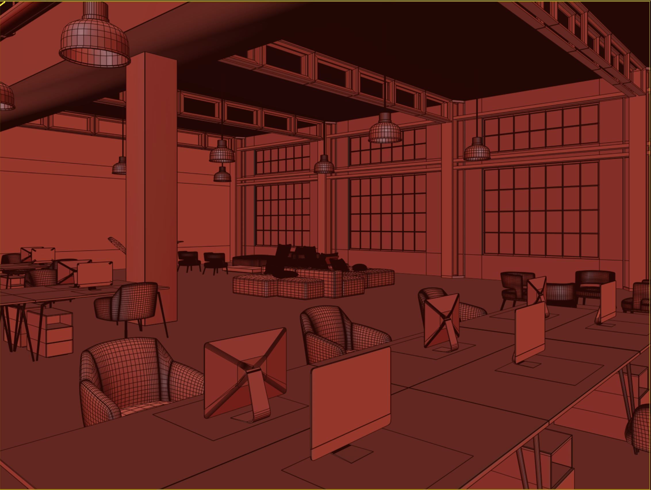 interior scene loft office 02 with furniture 3D model_12