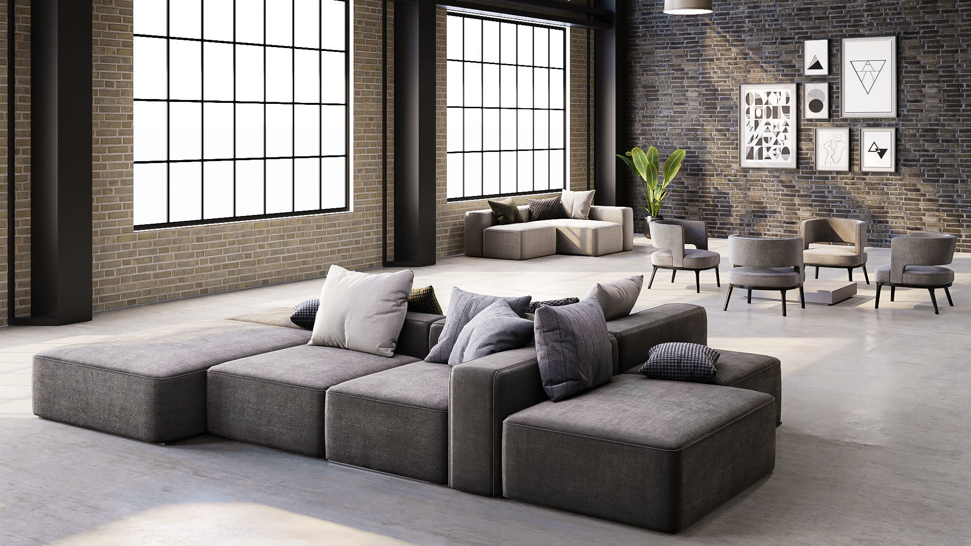 interior scene loft office 02 with furniture 3D model_5