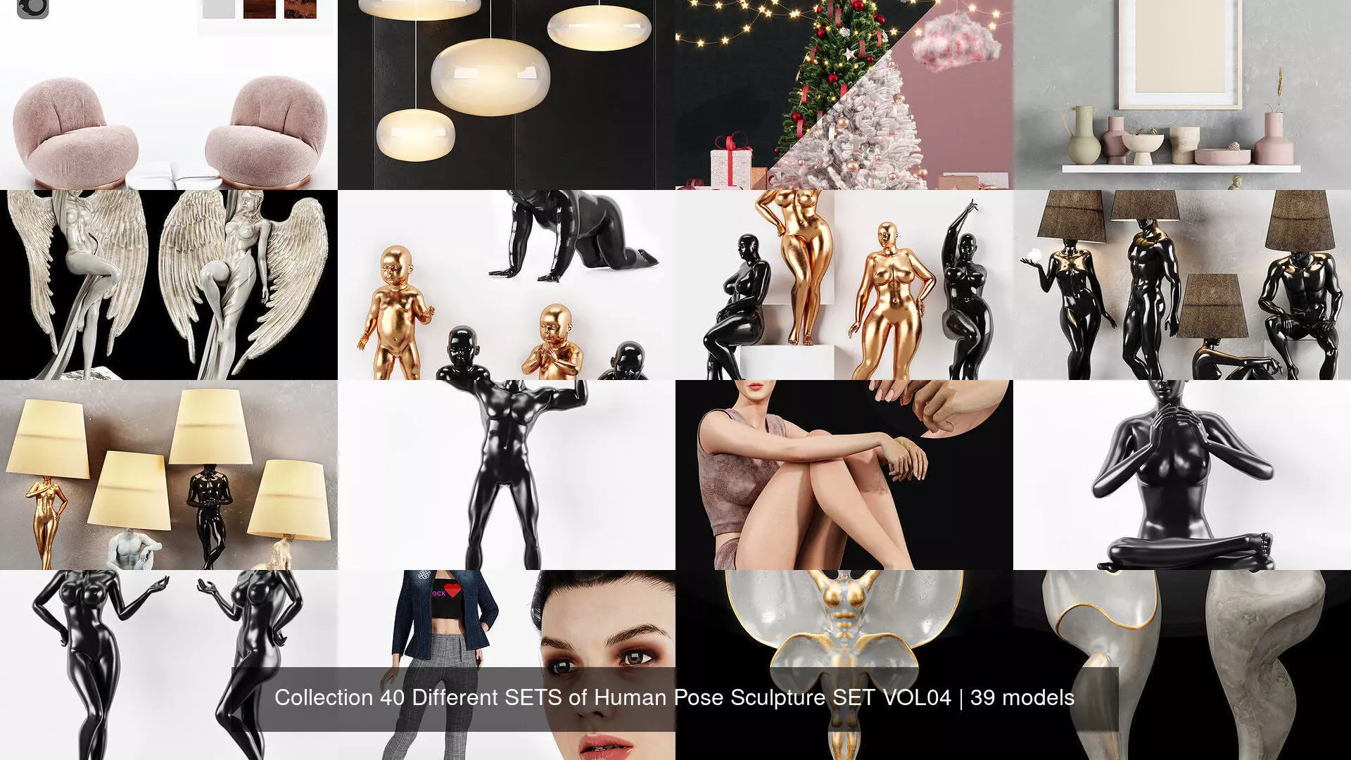 Collection 40 Different SETS of Human Pose Sculpture SET VOL04 _1