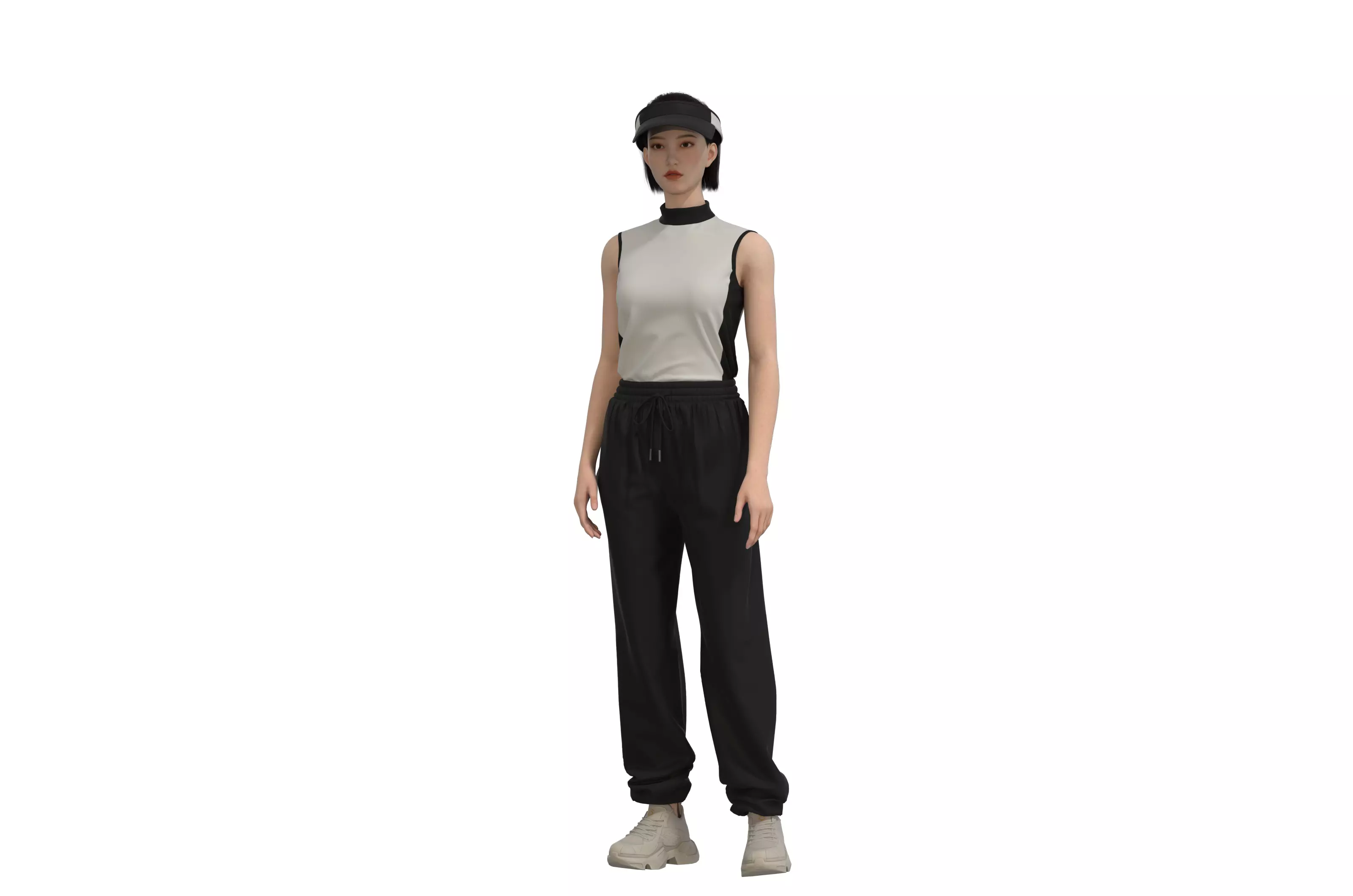 Black and white matching tank and pants tracksuit Free low-poly 3D model