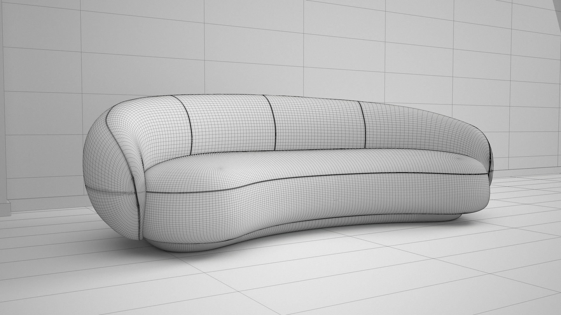 Red Velvet Sofa 3D model_9