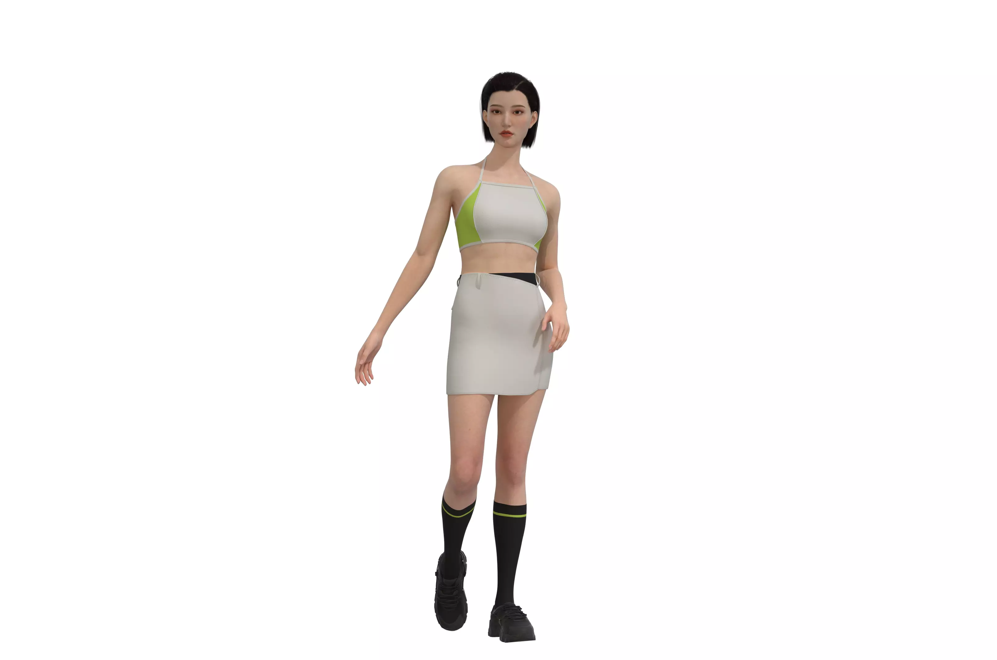 White halter tank top and skirt sporty suit Free low-poly 3D model