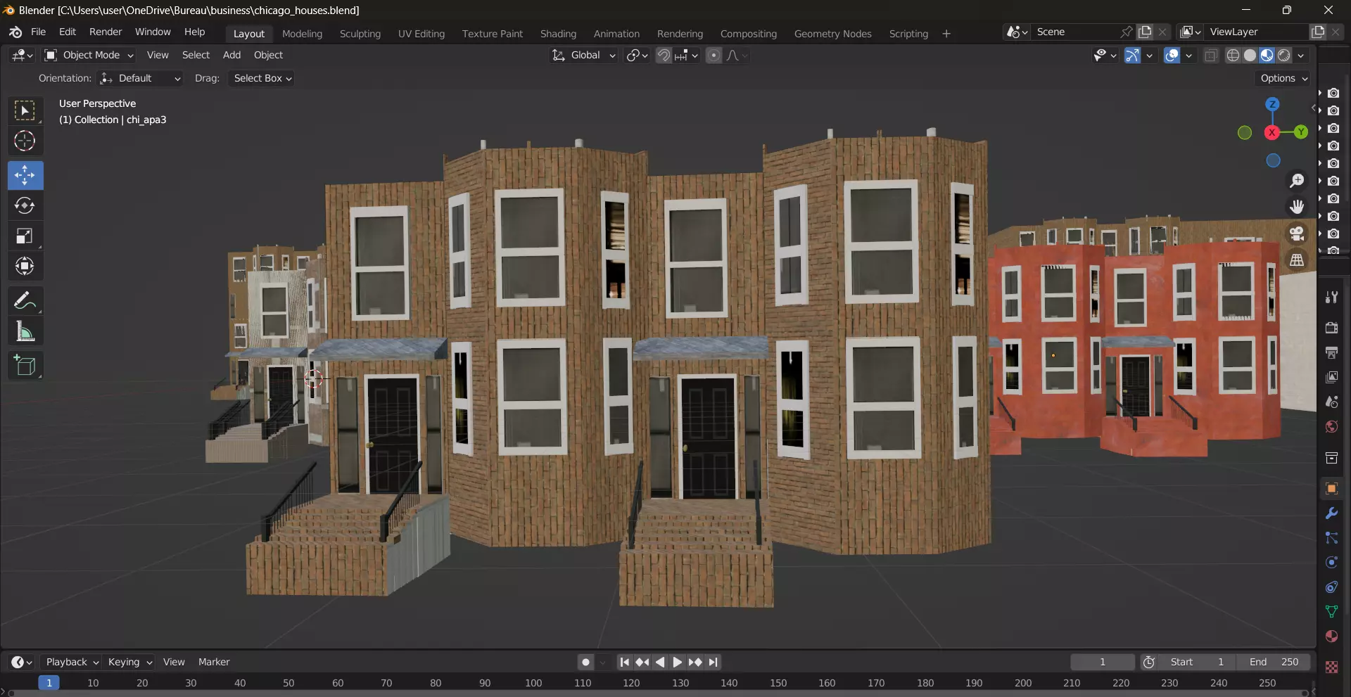 Brownstone Houses 3D model