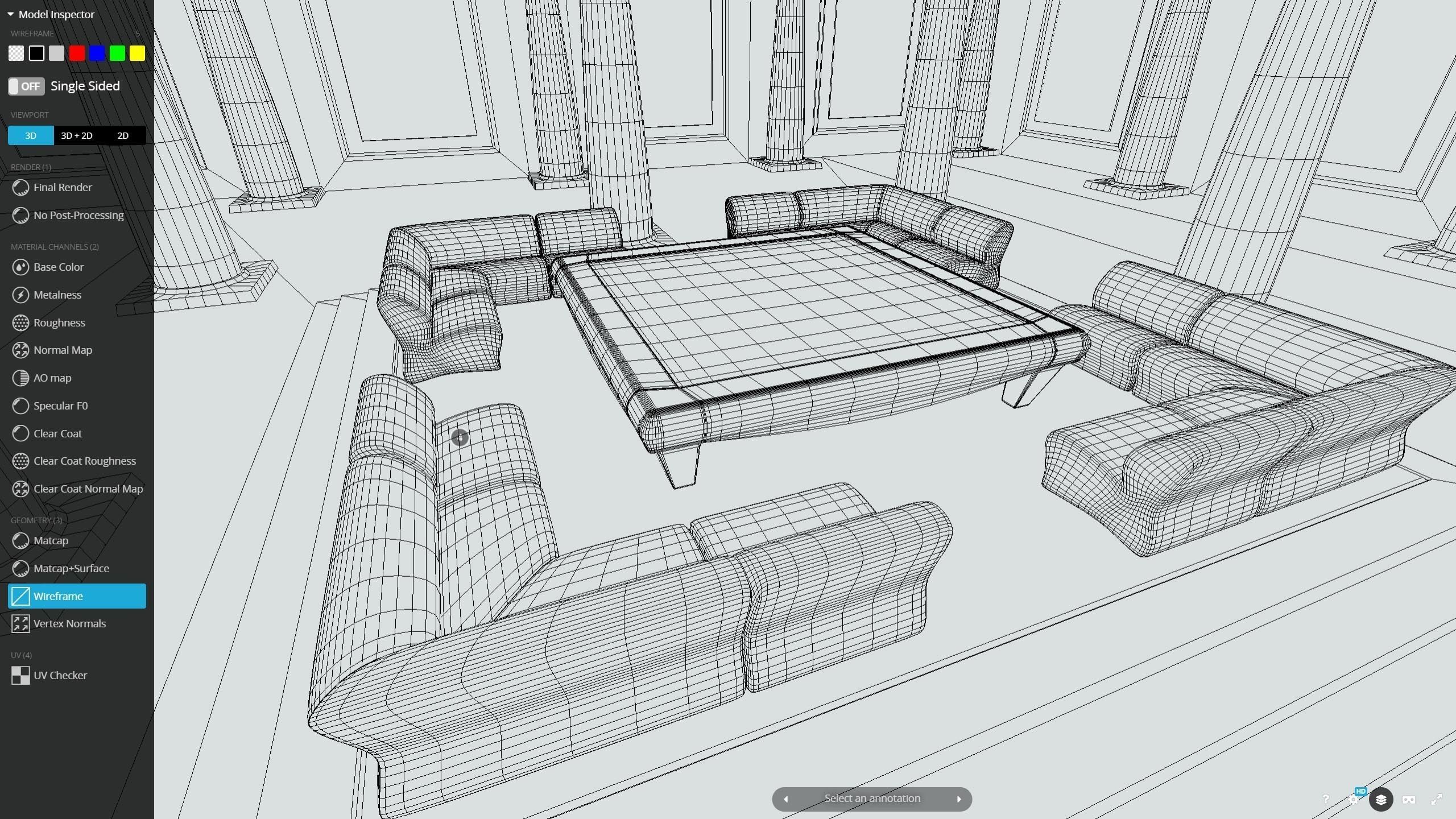 Virtual Gallery Red Column Hall Low-poly 3D model_7