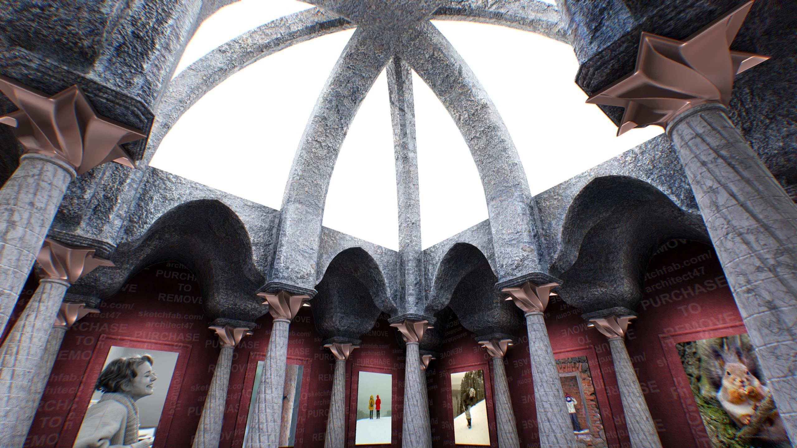 Virtual Gallery Red Column Hall Low-poly 3D model_5