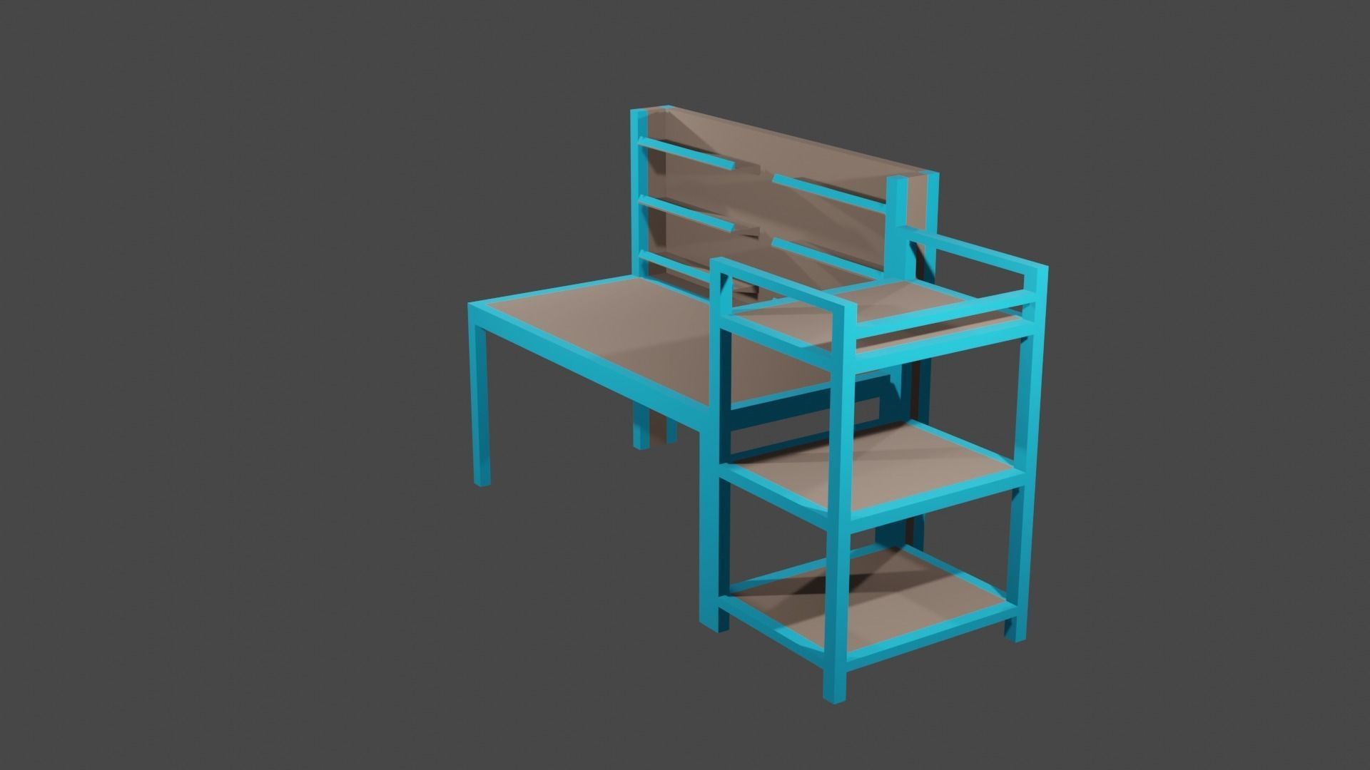 Study desk Low-poly 3D model_11