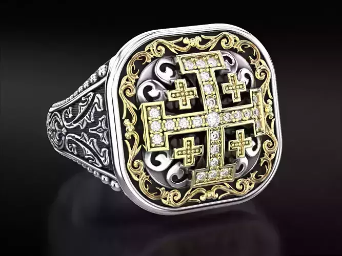 Ring with patterns and a cross ancient stylish 237v2