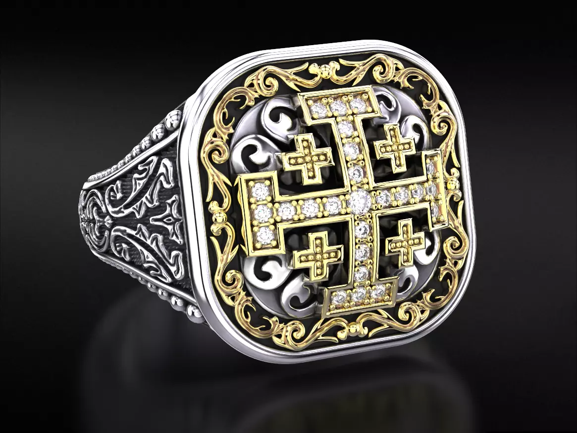 Ring with patterns and a cross ancient stylish 237v2 3D print model_0