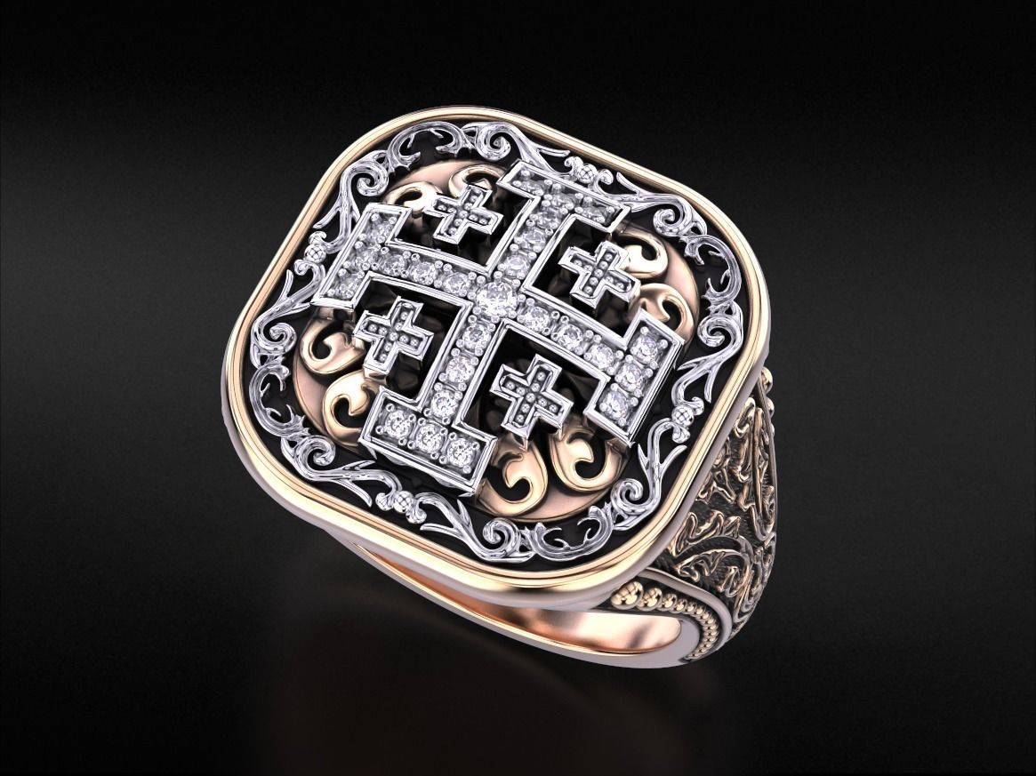 Ring with patterns and a cross ancient stylish 237v2 3D print model_5