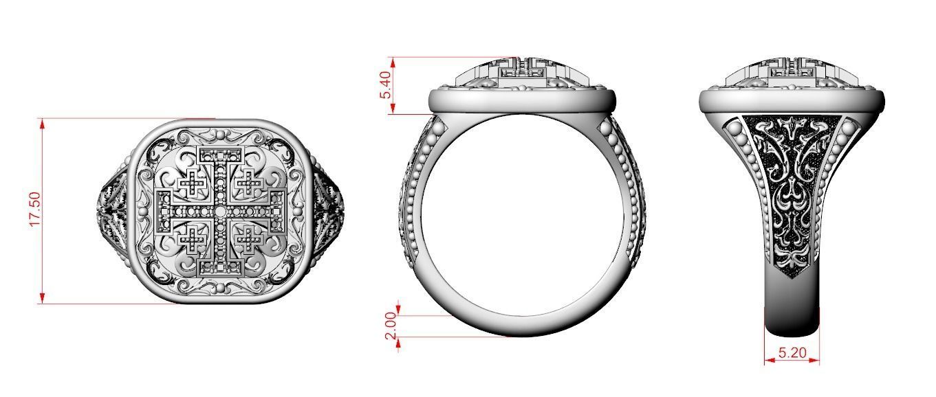 Ring with patterns and a cross ancient stylish 237v2 3D print model_10