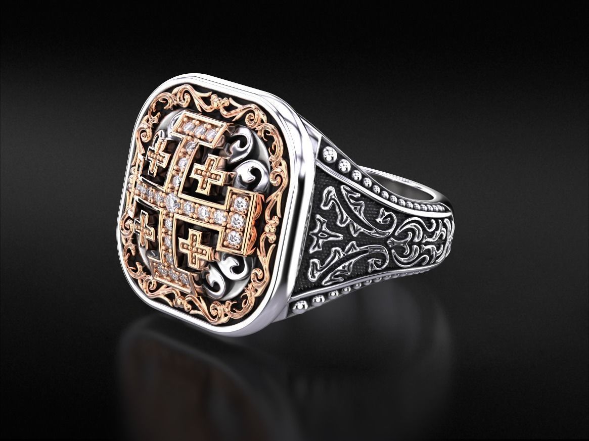 Ring with patterns and a cross ancient stylish 237v2 3D print model_8