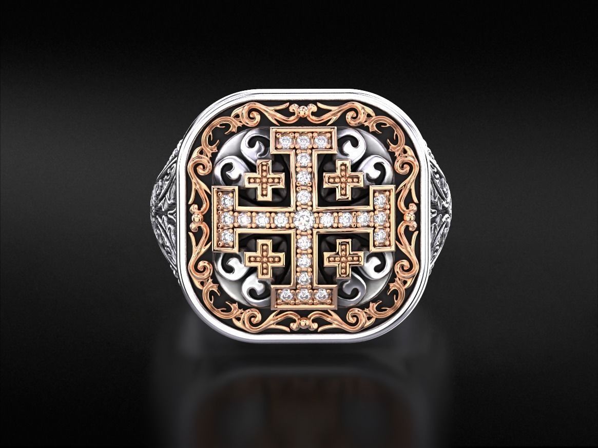 Ring with patterns and a cross ancient stylish 237v2 3D print model_7