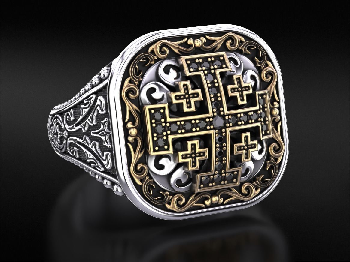 Ring with patterns and a cross ancient stylish 237v2 3D print model_6
