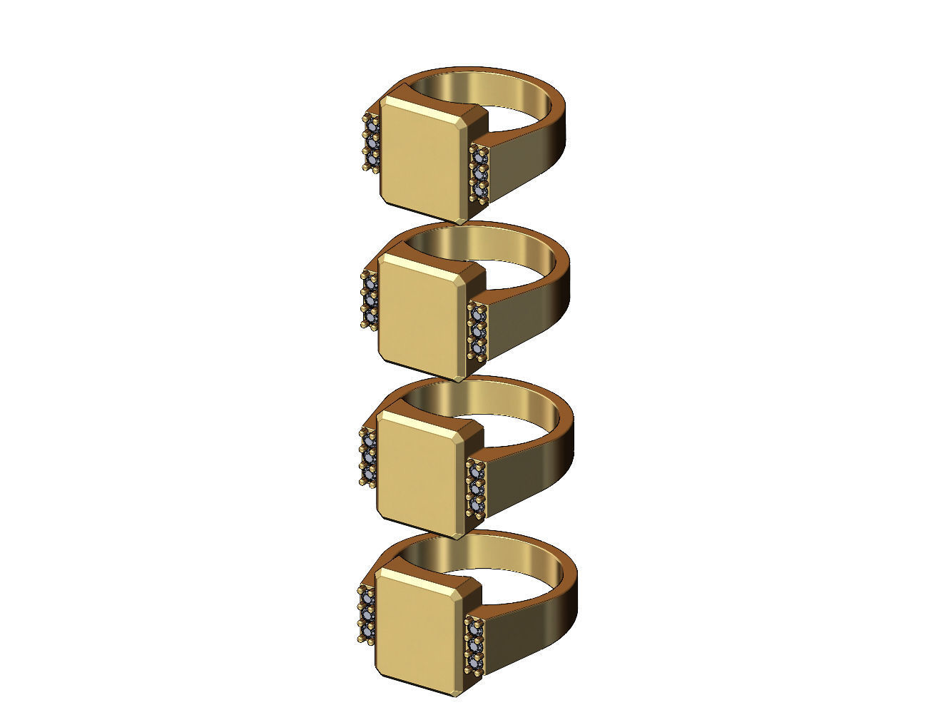 Diamond chamfred blank rectangular signet ring US sizes 7to10 3D print model_3