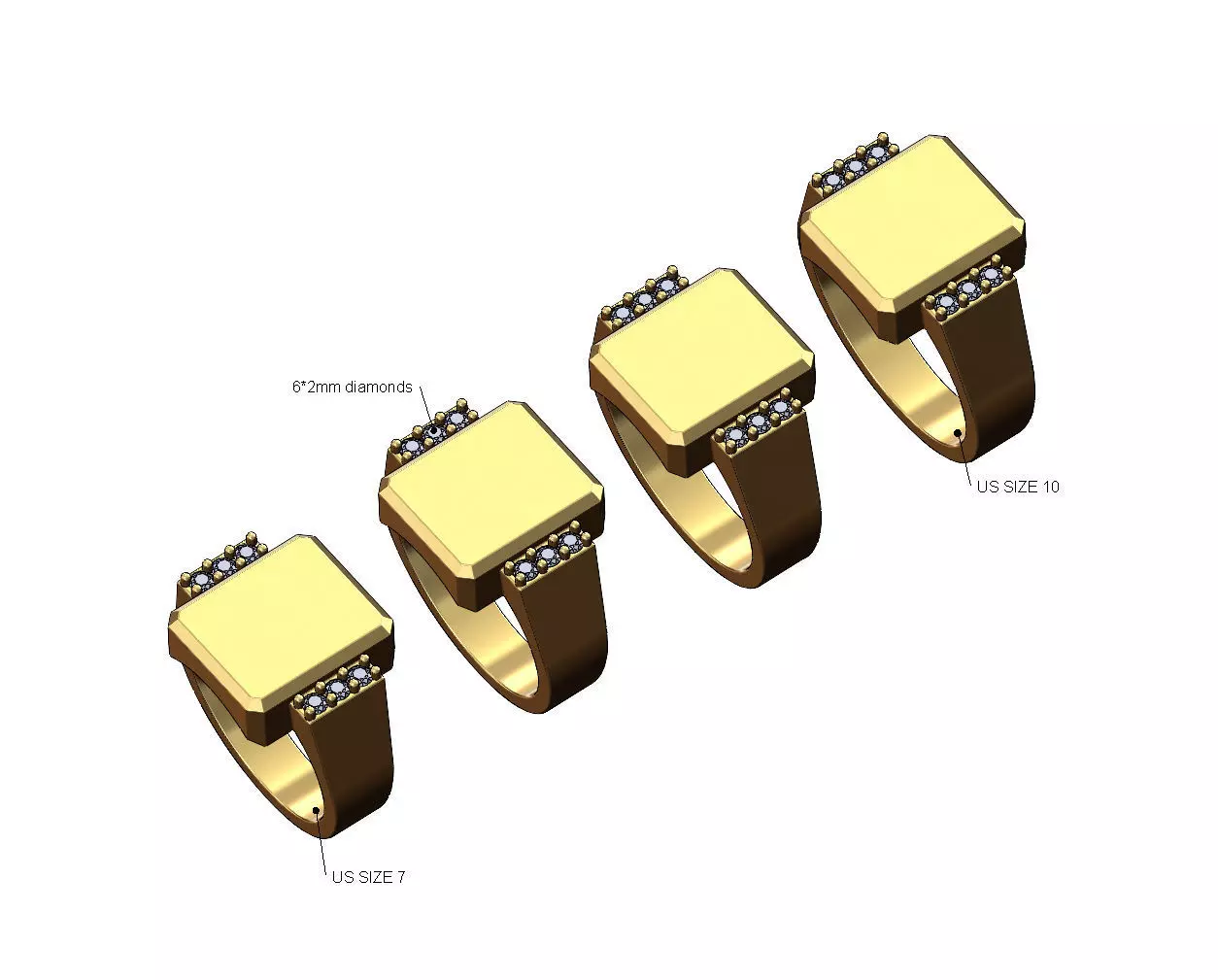 Diamond chamfred blank rectangular signet ring US sizes 7to10 3D print model_0