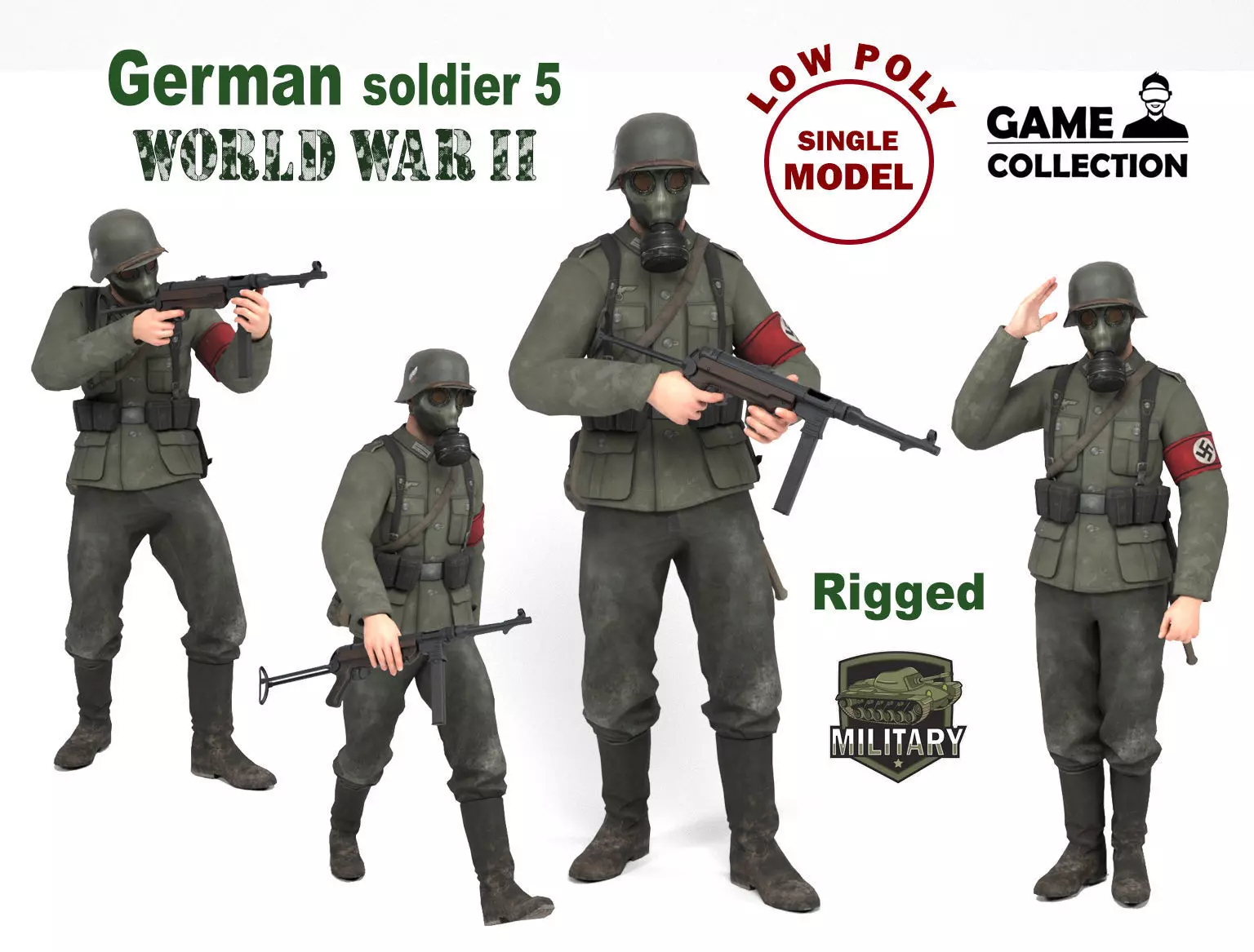 German Soldier 5 Low-poly 3D model_0