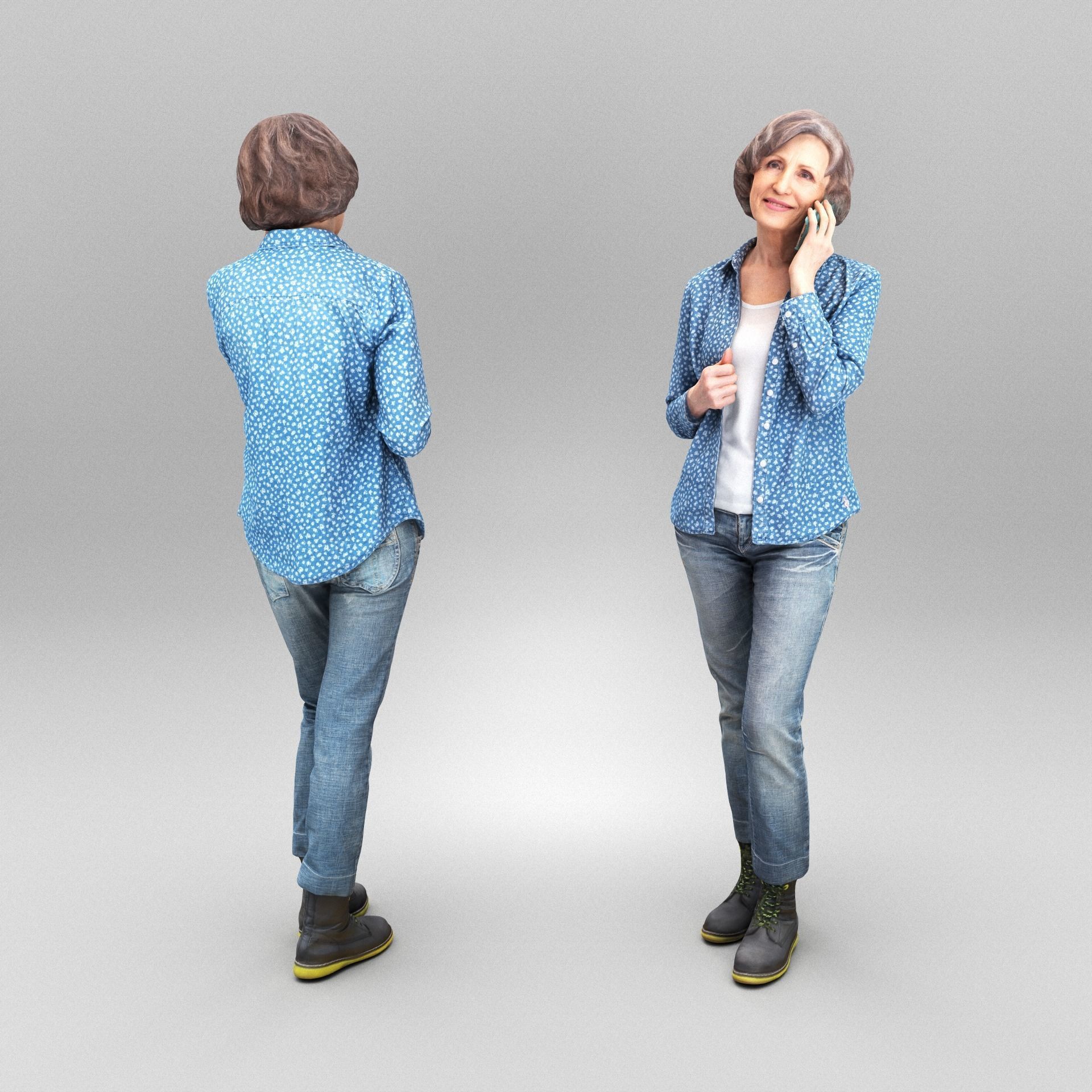 Mature woman in casual clothes talking on phone 402 Low-poly 3D model_2