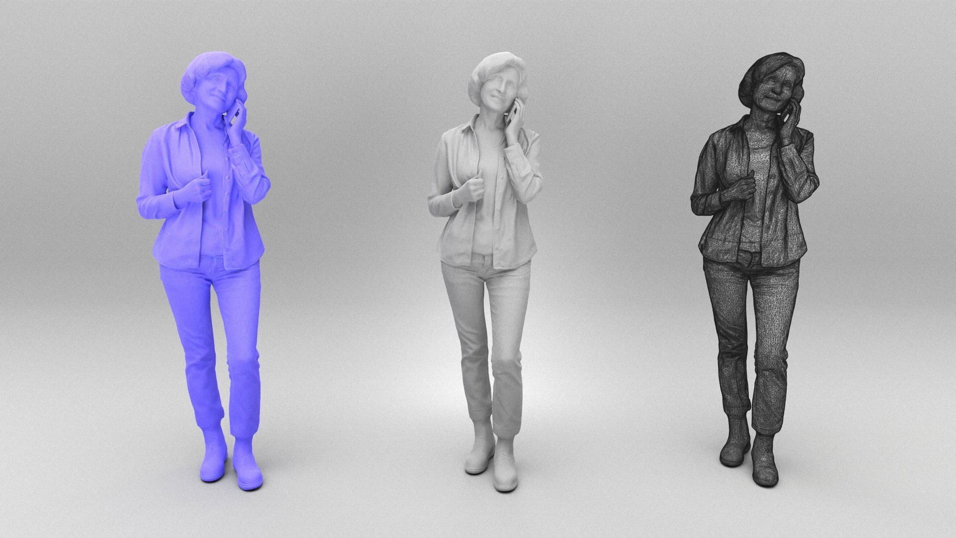 Mature woman in casual clothes talking on phone 402 Low-poly 3D model_4