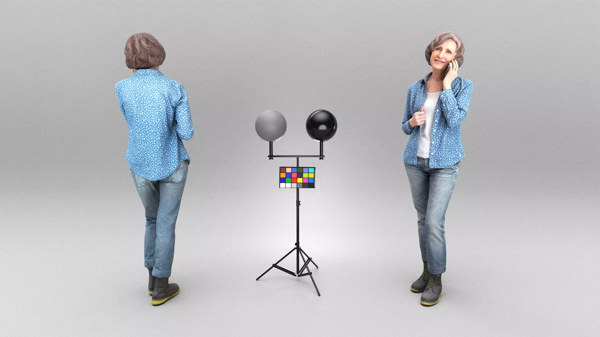 Mature woman in casual clothes talking on phone 402 Low-poly 3D model_0