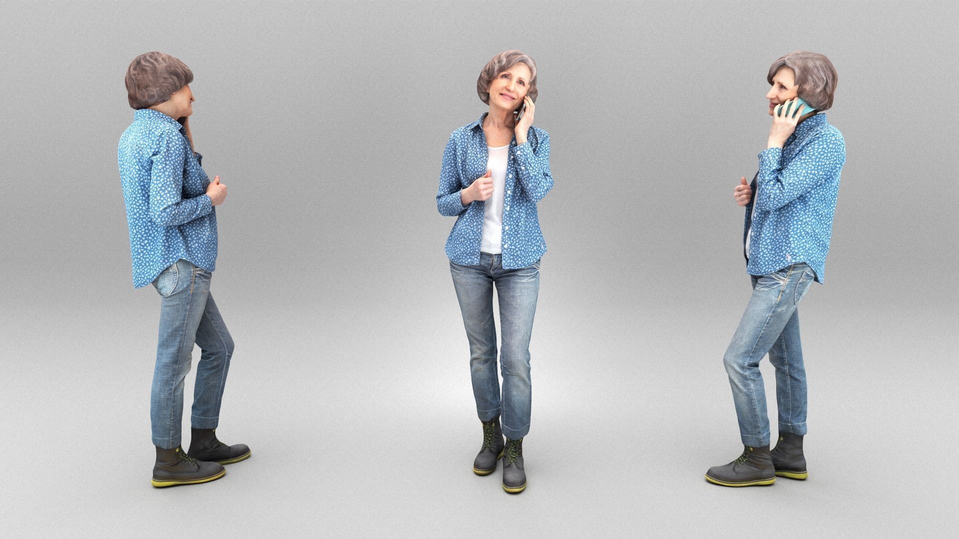 Mature woman in casual clothes talking on phone 402 Low-poly 3D model_3