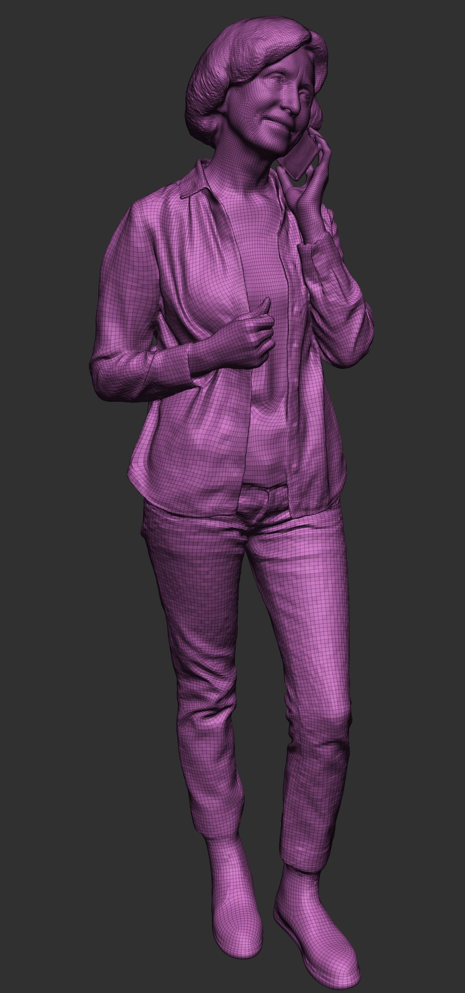 Mature woman in casual clothes talking on phone 402 Low-poly 3D model_5