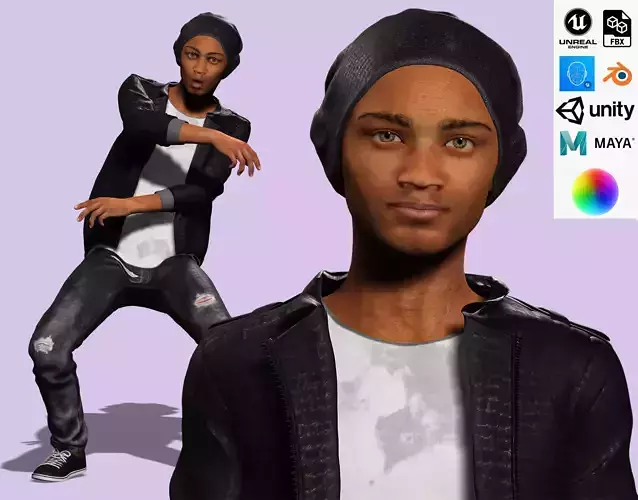 Zak-Realistic African American Boy Low-poly 3D model