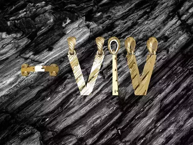 V Letter Alphabet Wooden Texture Pendant 3D Print Model