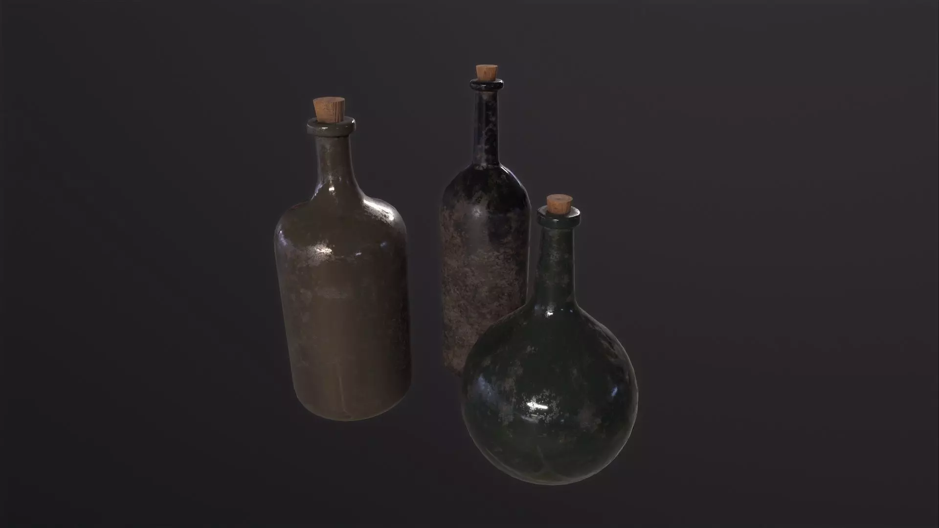 Old Rum Bottles 3D Model Low-poly 3D model