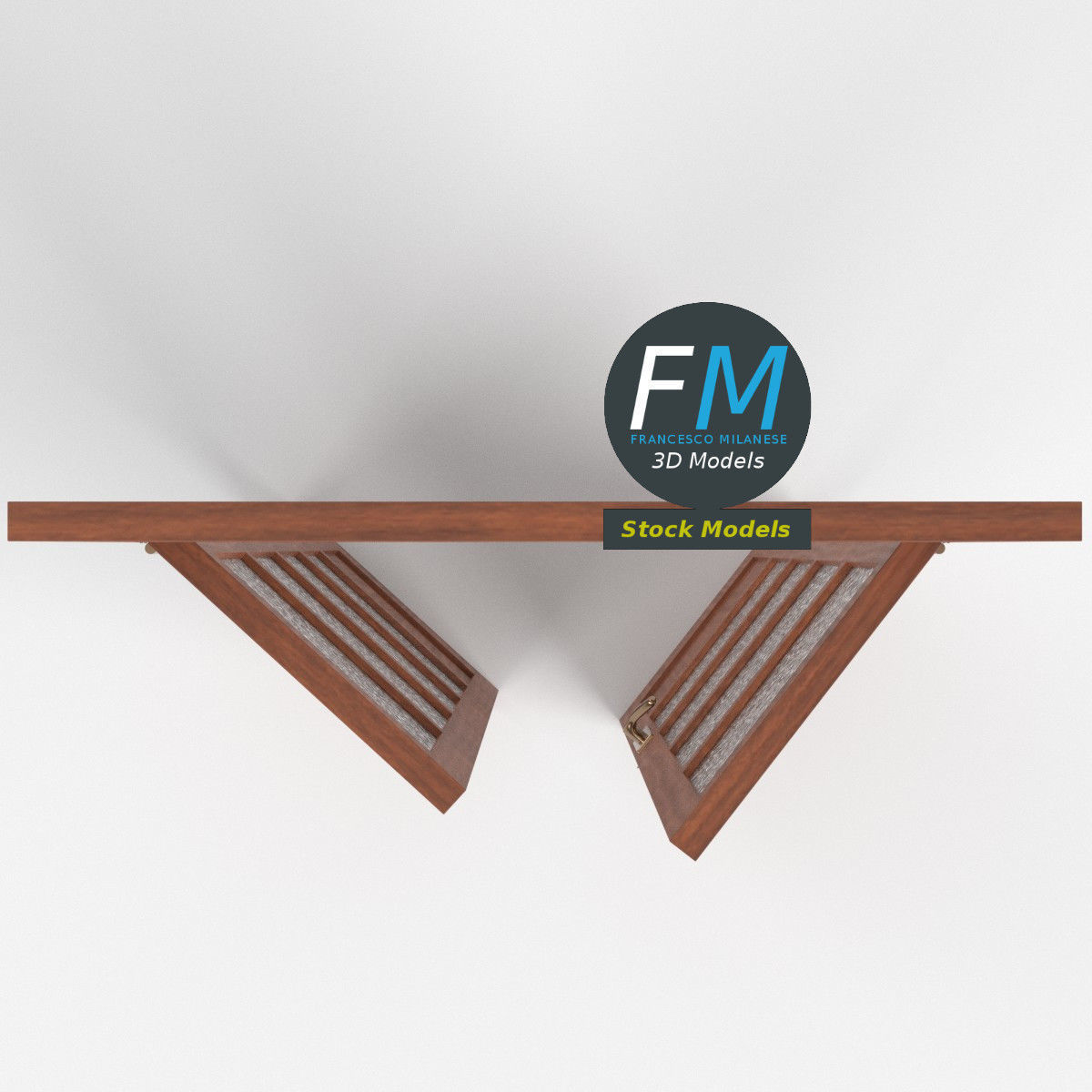 Wooden door with glass panels and transom 3D model_6