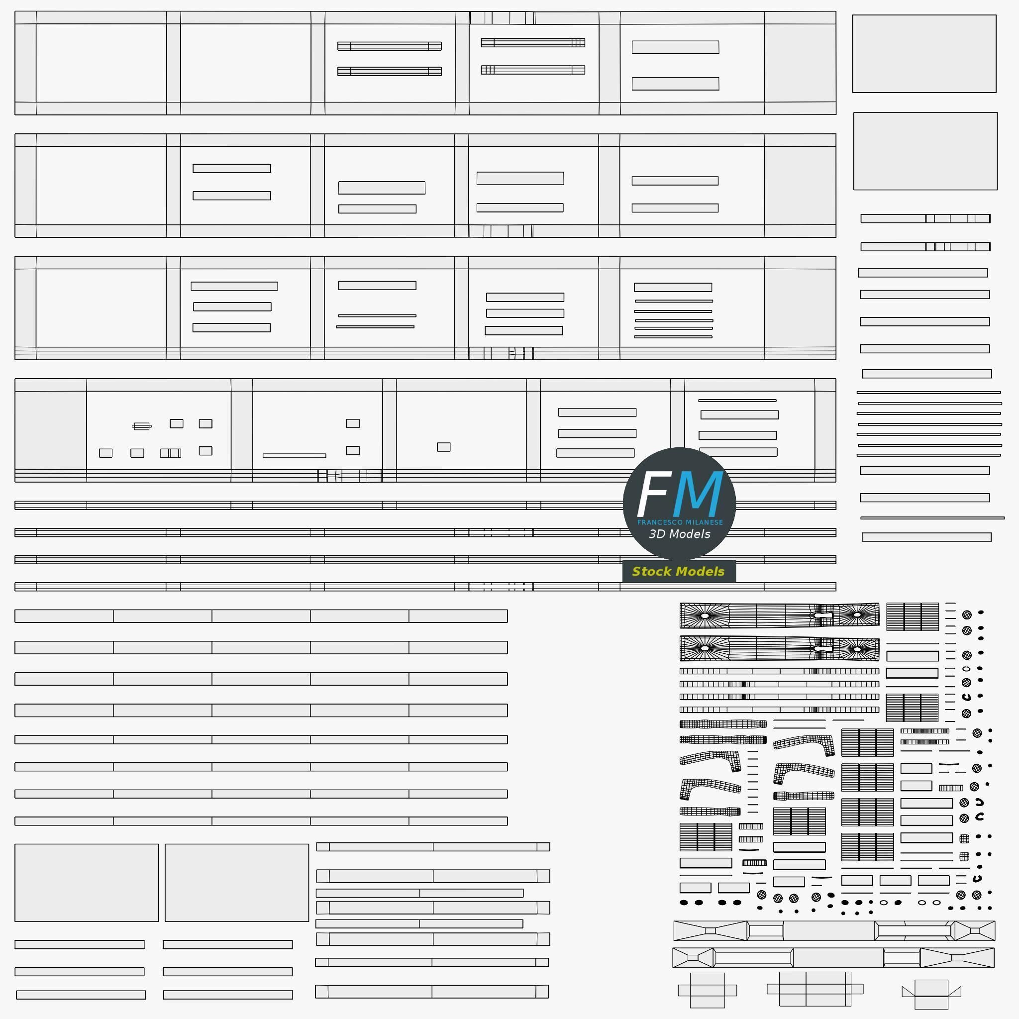 Wooden door with glass panels and transom 3D model_11