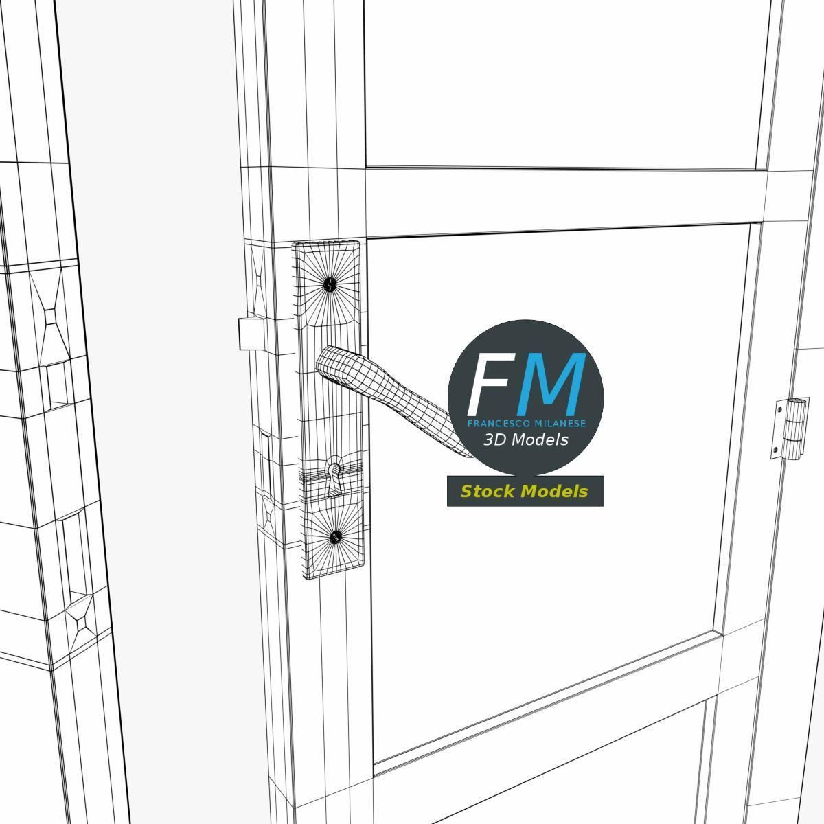 Wooden door with glass panels and transom 3D model_8