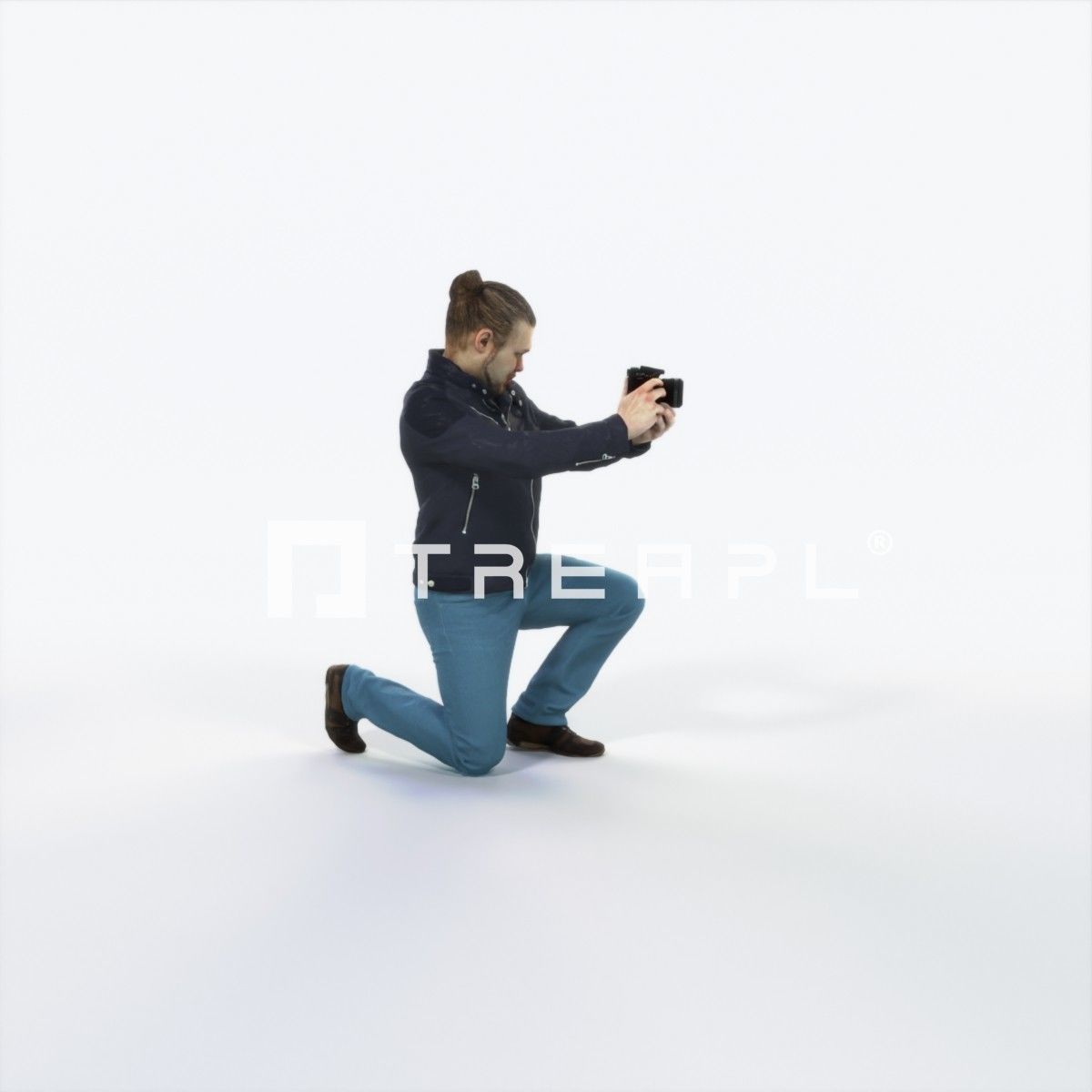Keen 17K Kneeling Camera Photographer Casual Man Low-poly 3D model_2