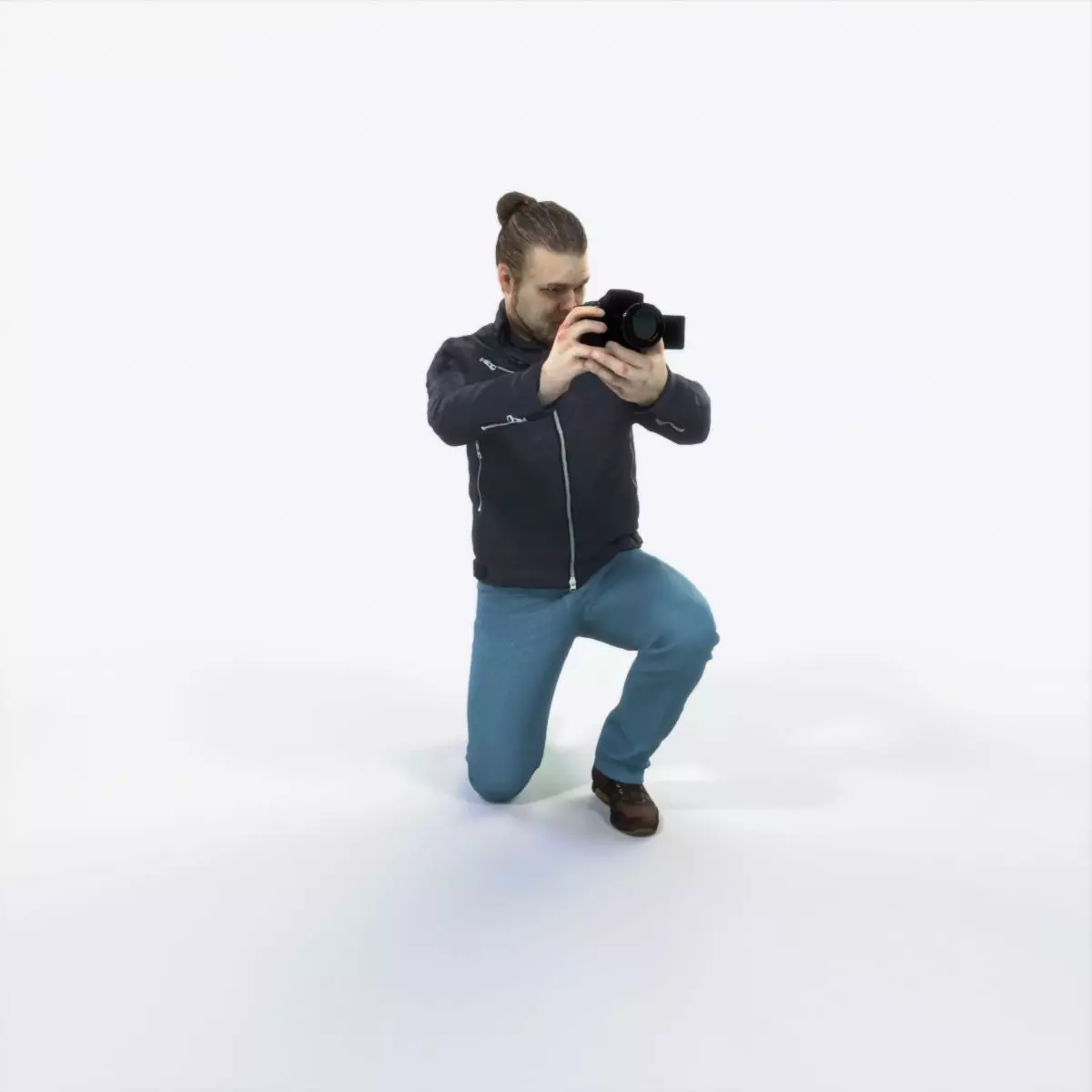 Keen 17K Kneeling Camera Photographer Casual Man Low-poly 3D model_0
