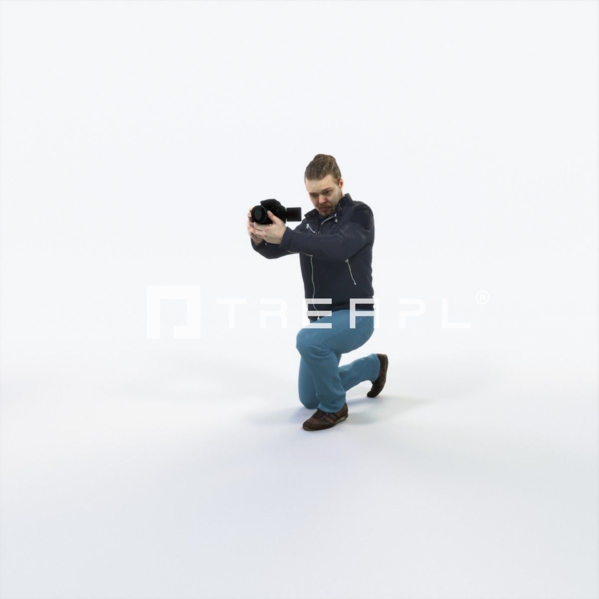 Keen 17K Kneeling Camera Photographer Casual Man Low-poly 3D model_6