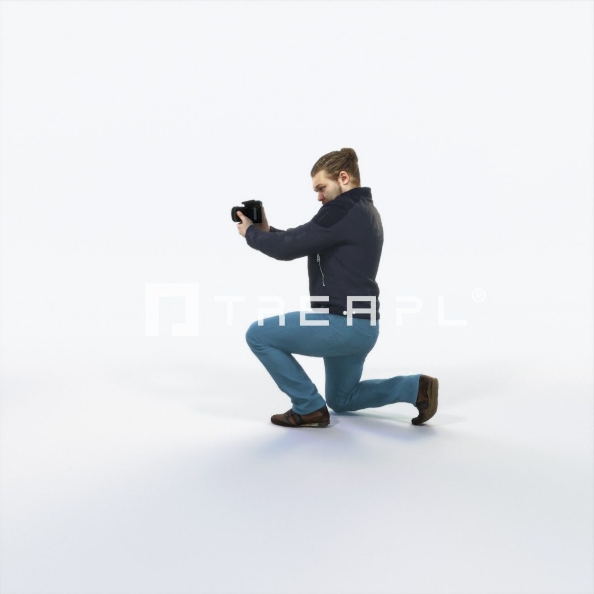 Keen 17K Kneeling Camera Photographer Casual Man Low-poly 3D model_5