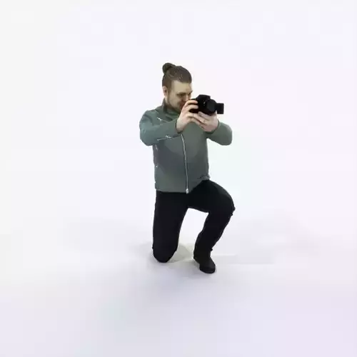 Keen 17H Kneeling Camera Photographer Casual Man Low-poly 3D model