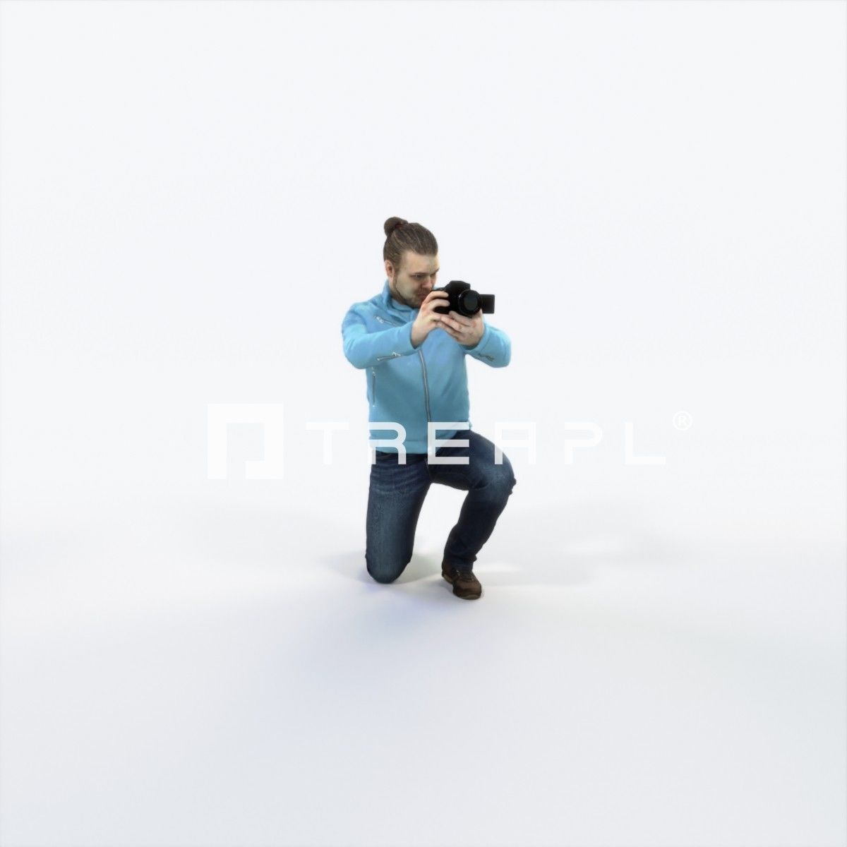 Keen 17F Kneeling Camera Photographer Casual Man Low-poly 3D model_1