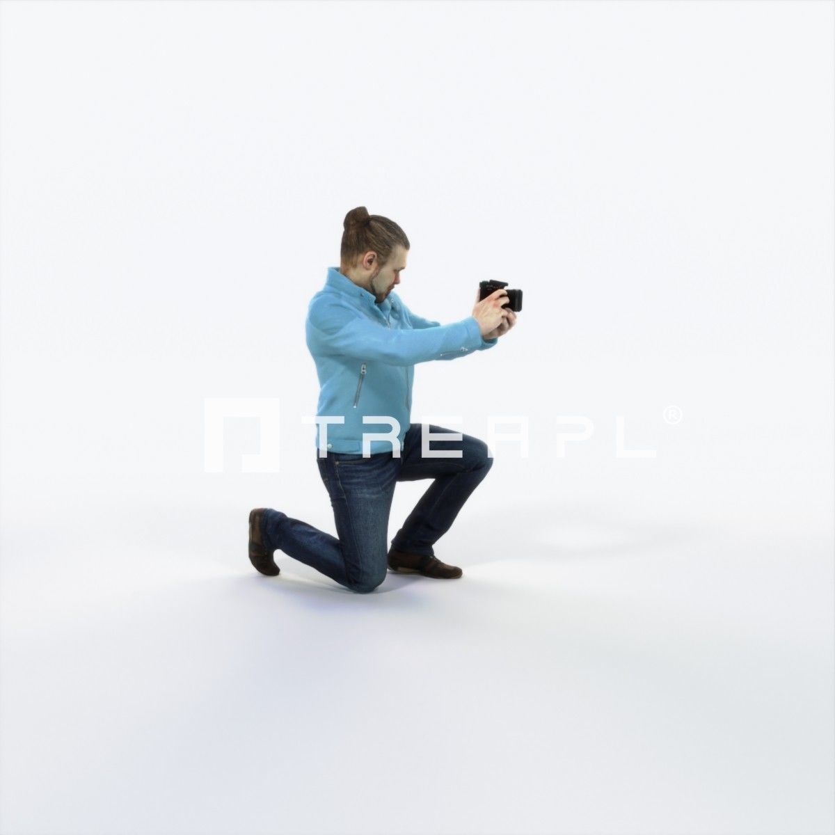 Keen 17F Kneeling Camera Photographer Casual Man Low-poly 3D model_2