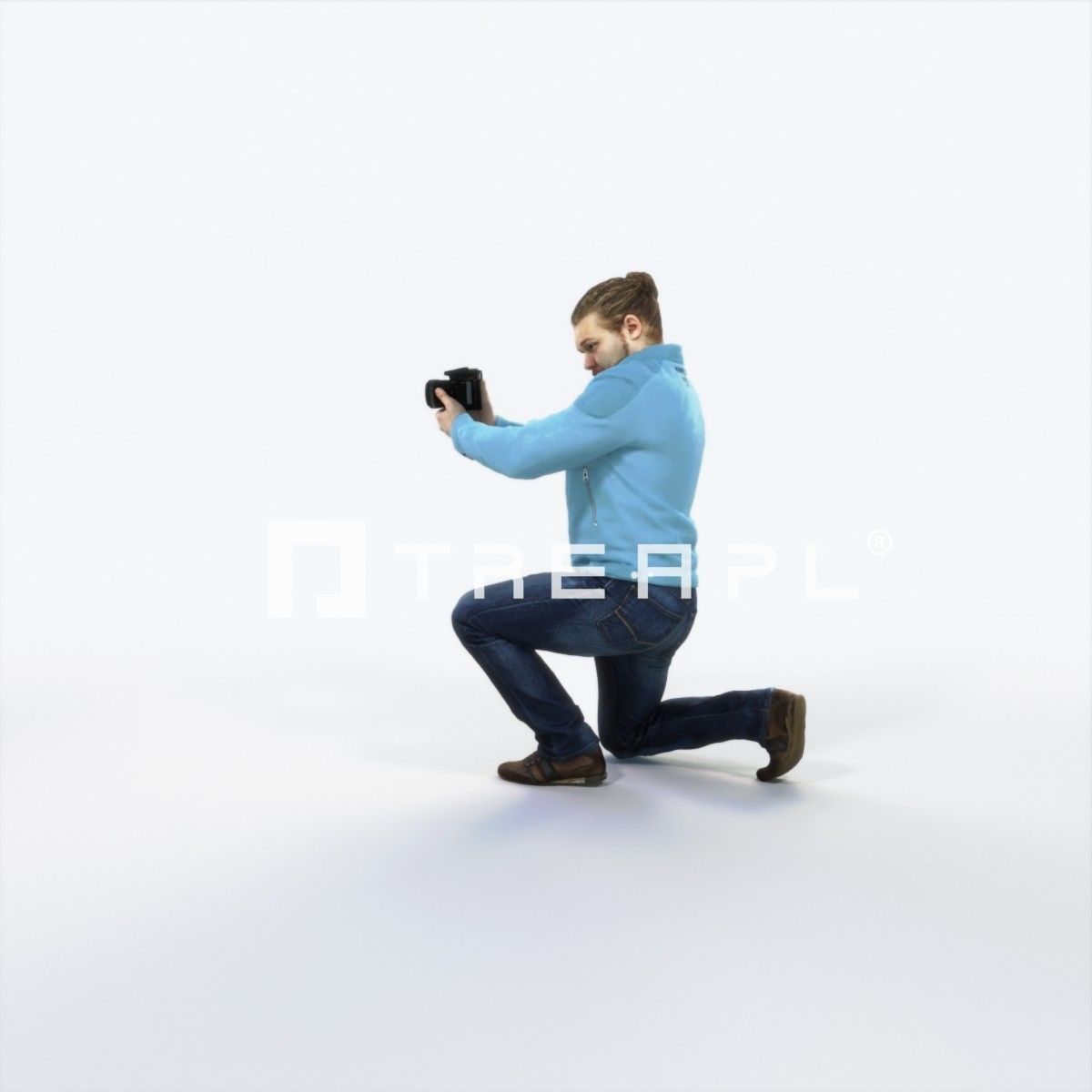 Keen 17F Kneeling Camera Photographer Casual Man Low-poly 3D model_5