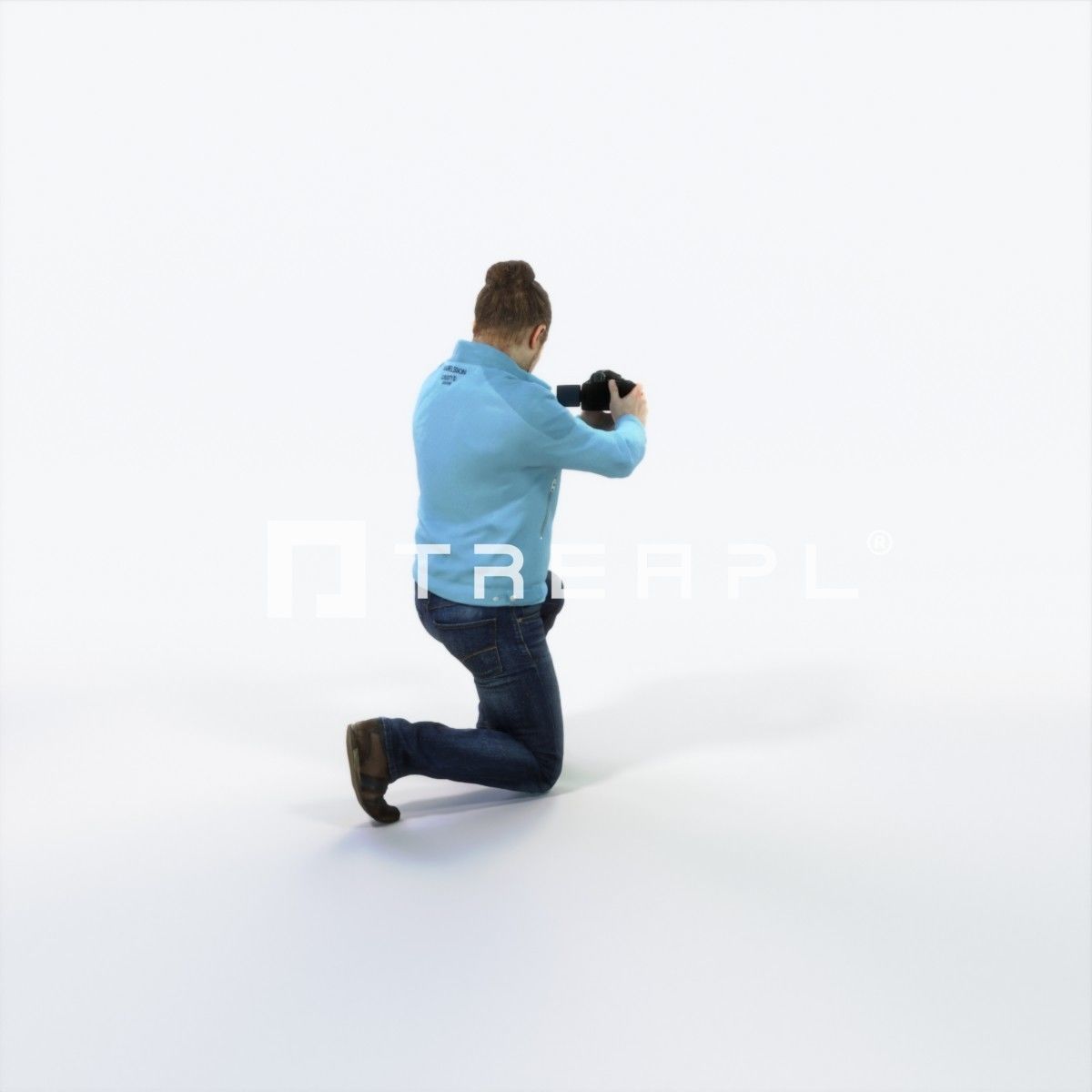 Keen 17F Kneeling Camera Photographer Casual Man Low-poly 3D model_3