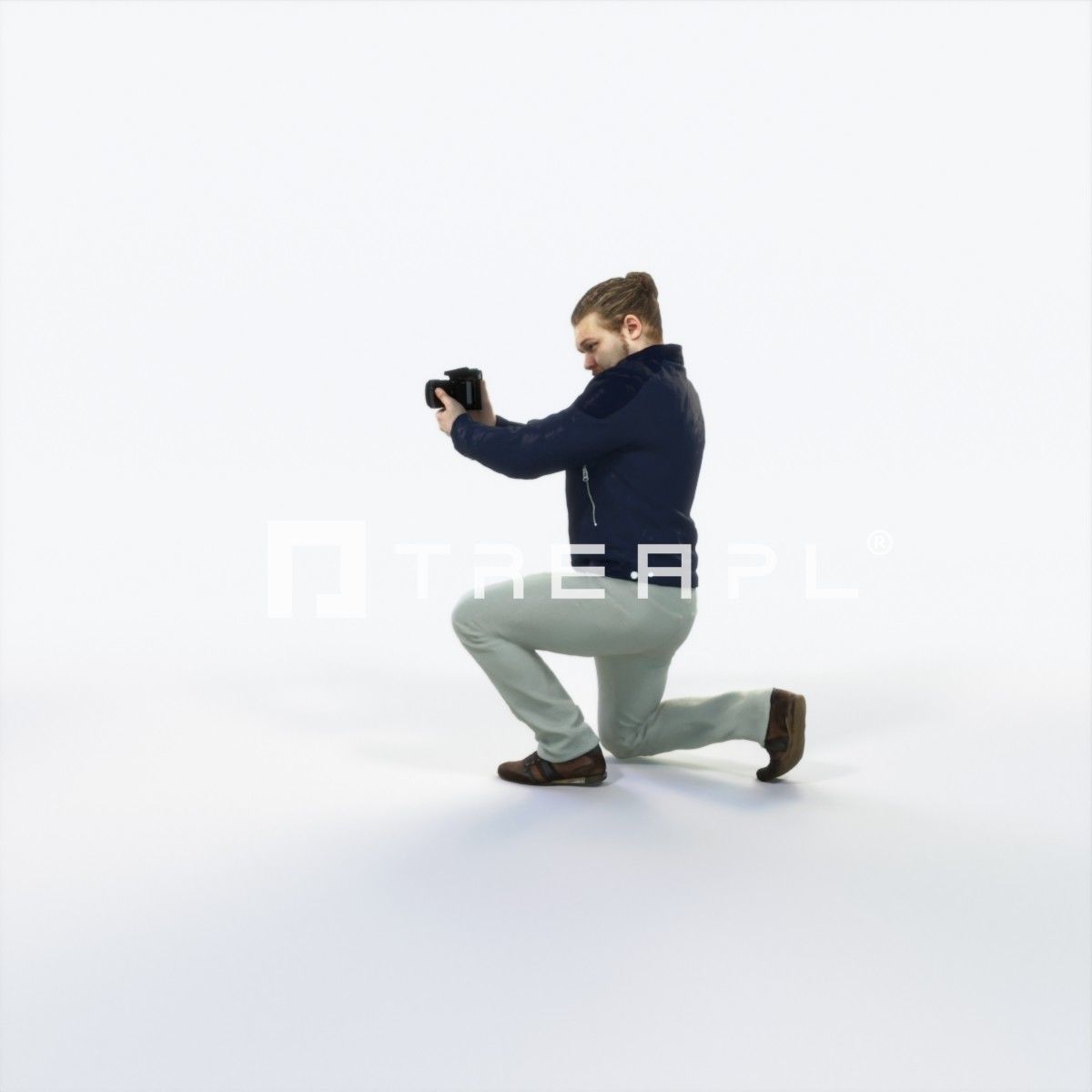 Keen 17E Kneeling Camera Photographer Casual Man Low-poly 3D model_5