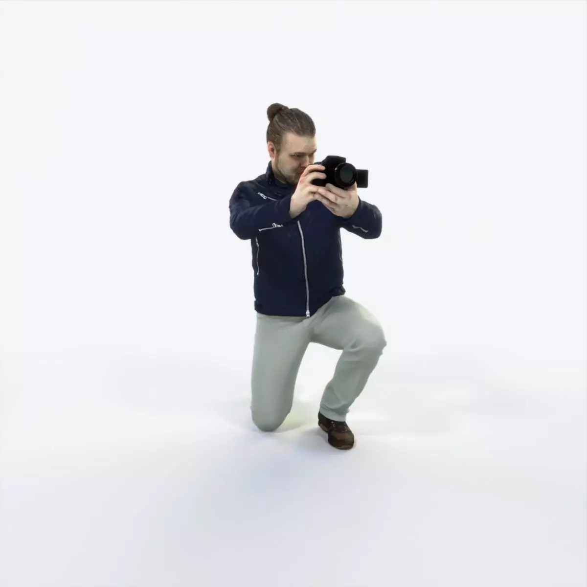 Keen 17E Kneeling Camera Photographer Casual Man Low-poly 3D model_0