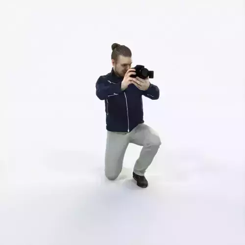 Keen 17E Kneeling Camera Photographer Casual Man Low-poly 3D model