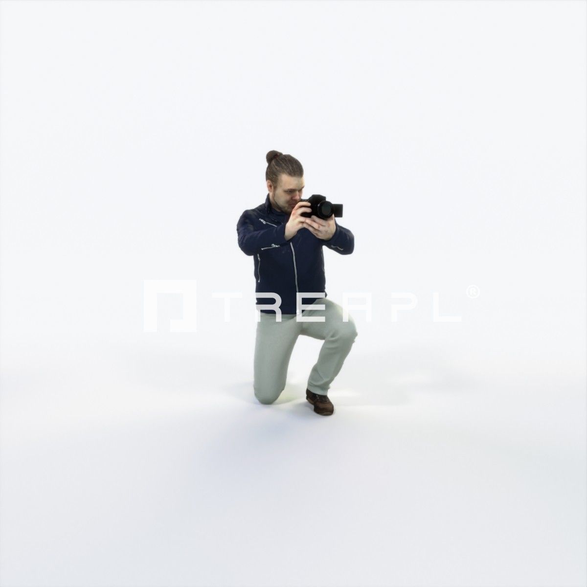 Keen 17E Kneeling Camera Photographer Casual Man Low-poly 3D model_1
