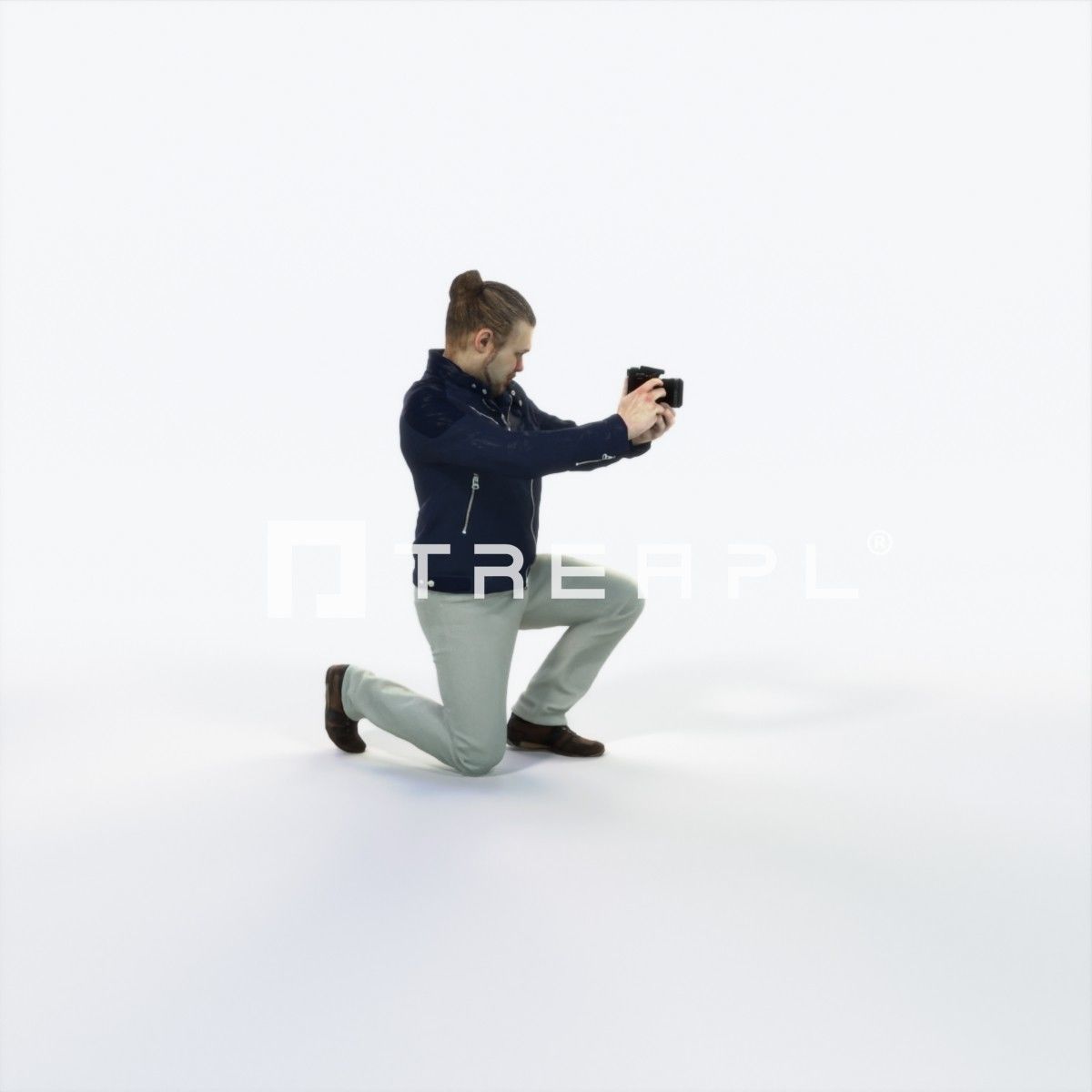 Keen 17E Kneeling Camera Photographer Casual Man Low-poly 3D model_2