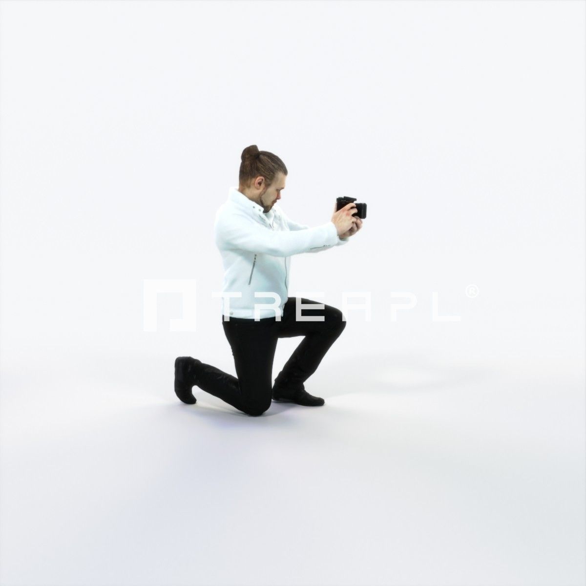 Keen 17D Kneeling Camera Photographer Casual Man Low-poly 3D model_2