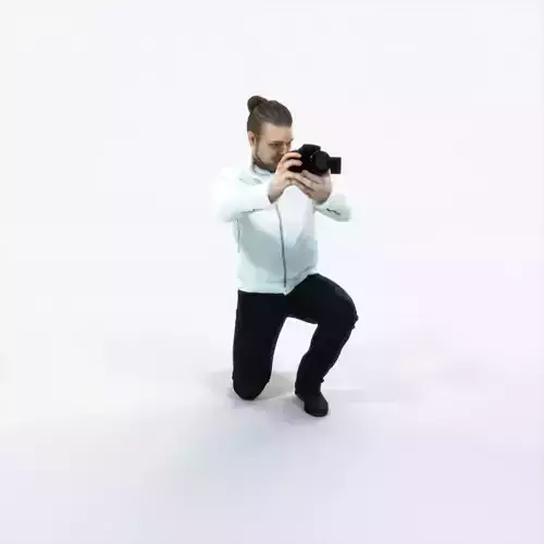 Keen 17D Kneeling Camera Photographer Casual Man Low-poly 3D model