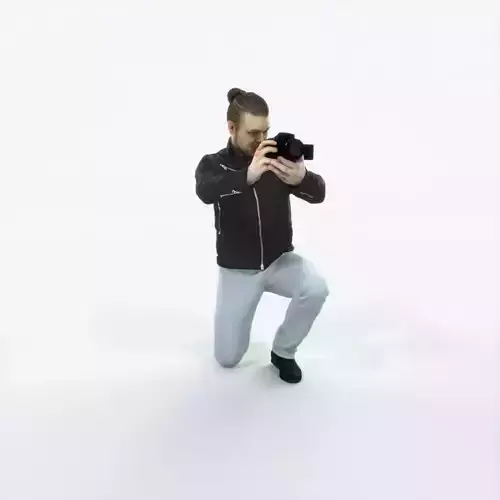 Keen 17C Kneeling Camera Photographer Casual Man Low-poly 3D model
